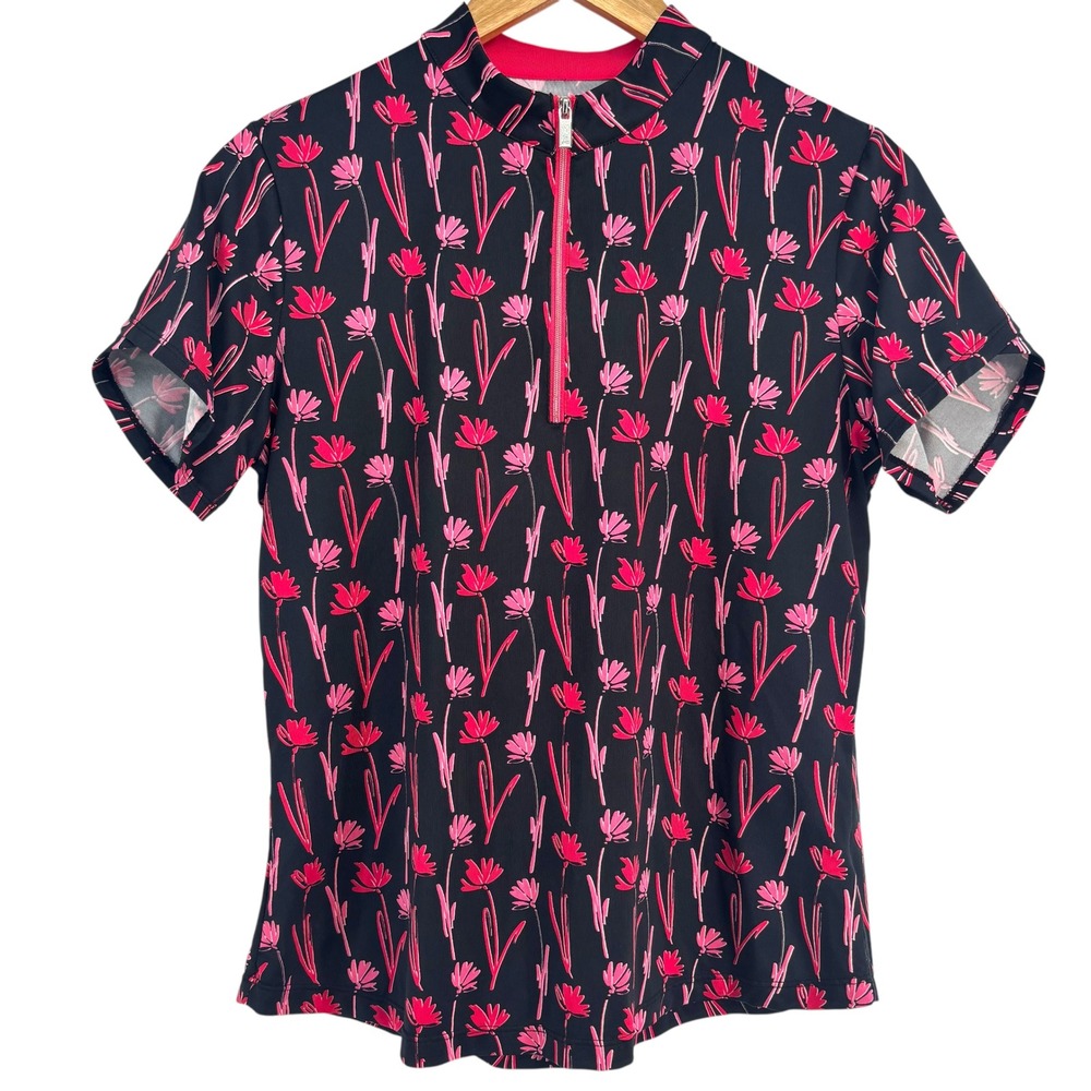 Tail White Label Women Short Sleeve 1/4 Zip Mock Neck Golf Polo Dancing Stems‎ M